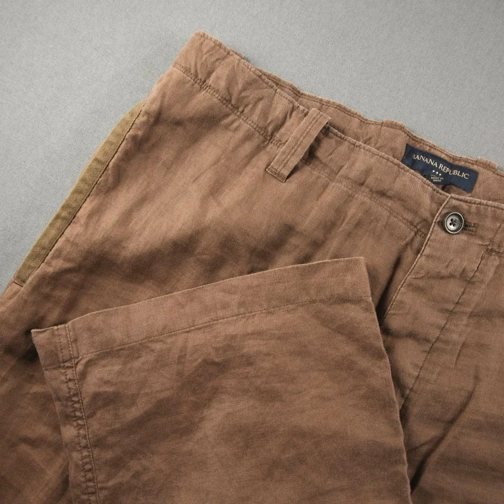 Banana Republic Linen Wide Leg Relaxed Pants Womens 38x30 Brown Trousers
